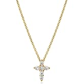 BERRICLE Sterling Silver Gold Flashed Cross Pendant Necklace for Women, Cubic Zirconia CZ - Sideways Cross, Filigree Styles