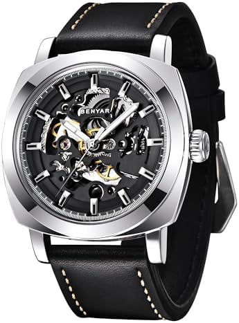 BY BENYAR Automatic Watch for Men Skeleton Mechanical 45mm Square