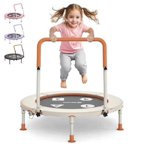 BCAN 36'' Toddler Trampoline, ASTM Certified-Foldable Mini Trampolines for Kids Ages 1-6, Adjustable Handle, Safety Pad & Foldable Legs, Baby Trampoline Indoor/Garden, Gift for Boy and Girl