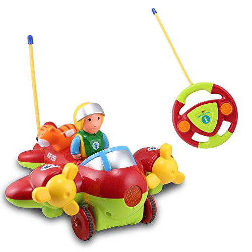 RC Cartoon Airplane with 3 buttons music and light, Remote Control Plane Toy Gift for Toddlers and Kids by Midea Tech
