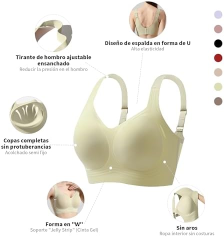 Soutien push-up feminino, sem arame, sem arme, sem sensação de felicidade, tiras elásticas largas e ajustáveis, macio, respirável, com efeito invisível, cobertura total e bom suporte