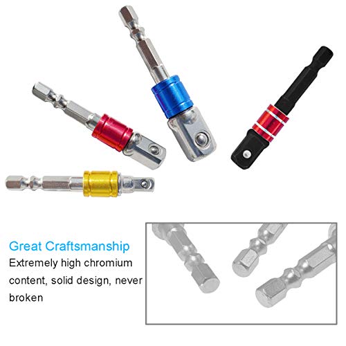 M-jump 6 PCS Impact Grade Socket Adapter/Extension Set Turns Power Drill Into High Speed Nut Driver,1/4-Inch Hex Shank to Drive for Adapters to Use with Drill Chucks, Sizes 1/4" 3/8" 1/2", Cr-V,