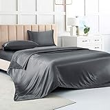 Satin Bed Sheets Full Size Sheet Sets, Grey Silk