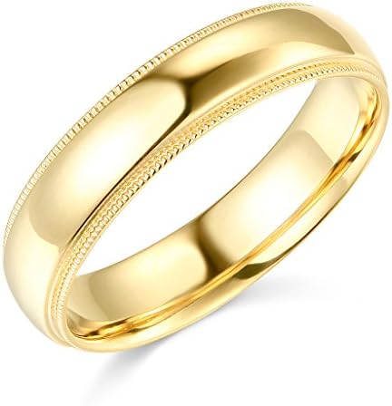14k Yellow Gold 5mm Plain Milgrain Wedding Band - Size 12