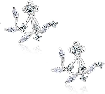 Odette Platinum-plated Clear Crystal Leaf Feather Ear Jacket Earrings Back Ear Cuffs Stud Earring