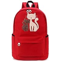 AYCQ School Backpacks for Teen Girls Canvas Bookpacks Womens Travel Daypack Cute Cat Student Bookbag (Red)