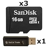 3 PACK - SanDisk 16GB MicroSD HC Memory Card SDSDQAB-016G (Bulk Packaging) LOT OF 3 with USB 2.0 MicoSD