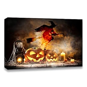 Canvas Wall Art Halloween Pumpkin Lantern Painting Artwork for Home Prints Framed - 12x18 inches