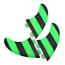 Juego de 3 Aletas para Tabla de Surf, diseño de Rayas Verdes Negras FCS G5, Fibra de Vidrio Reforzada