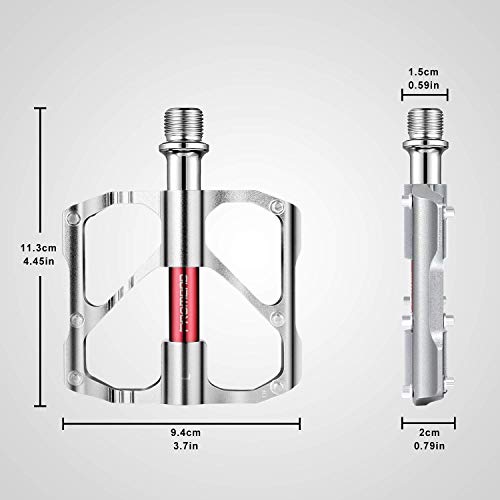 Beauty Star Bike Pedals, Bicycle Pedals 9/16 Inch Spindle Universal Cycling Pedals Aluminium Alloy Lightweight Mountain Bike Pedal for MTB, Road Bicycle, BMX (Silver,1 Pair)