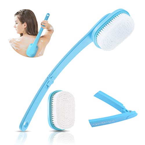 PRETTY SEE Back Brush, 2 in 1 Bath Brush Foldable Long Handle for Shower,Brush Back Scrubber Body Brush with Hard and Soft Bristles (2 Pack), Blue - Thumbnail 7