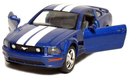 5" Die-cast 2006 Ford Mustang GT 1/ 38 Scale, Pull Back n Go Action (Blue with White Racing Stripes).