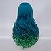 Netgo Women's Blue Ombre Green Wigs With Side Bang Long Wavy Heat Resistant Synthetic Wigs for Costume Party Cosplay