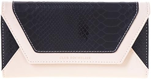 Club Rochelier Women's Slim Clutch with Metal Frame Wallet (Black, Cream)