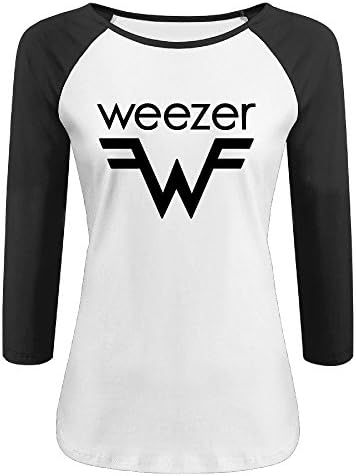 PUNG Women's Weezer Band Logo 3/4 Sleeves Baseball T-shirt Black XL