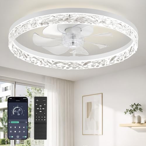 ZMISHIBO Ceiling Fan, Ø50.8 cm, Led 3000K-6500K Dimmable 10%-100%, Ceiling Fan with Light, 6 Speed, Quiet, Timer, App & Remote Control, Modern