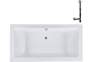 Streamline N-4140-715-BNK 66 in. x 34 in. Acrylic Soaking Drop-in Bathtub in Glossy White, with External Drain in Brushed Nic