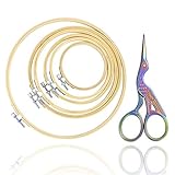 Embroidery Hoops Embroidery Scissors Sewing Kits Embroidery Hoop Set Bamboo Circle Cross Stitch Hoop Ring with Sewing Scissors Craft Scissors Shears 3.6 Inch Scissors 6 Wooden Embroidery Hoops