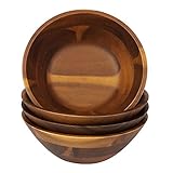 7-Inch Acacia Wooden Salad Bowls, AIDEA 4 Acacia Wood Bowl Set for Cereal Fruit Pasta,Hardwood Serving - Best Christmas Gift