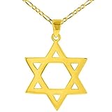 Solid 14K Yellow Gold Star Of David Hebrew Pendant
