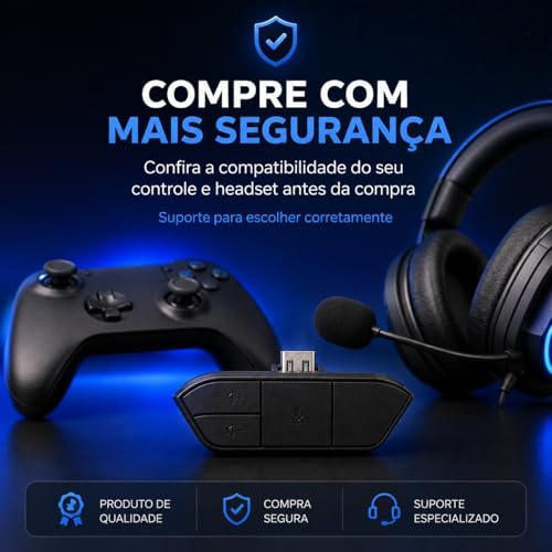 Adaptador Headset Compatível para Xbox One Series S X P2 P3 Áudio Estéreo Para Fone E Microfone No Controle Com Botões De Volume Para Jogos Online