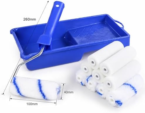 Pequeno rolo de tinta Adicione pegas e tabuleiros, 10 PCS, 10 recargas de espuma de 10 cm (dois materiais), kit de rolo de tinta em espuma para pintura DIY com tintas