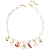 Christmas Necklace for Women Cute Christmas Tree Snowflake Snowman Candy Bell Gingerbread Men Pendant Necklace Elegant Xmas Theme Pearl Choker Charm Necklace Christmas Holiday Winter Party Jewelry