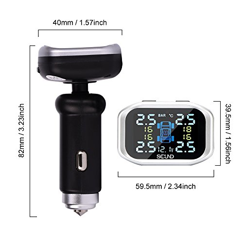GZCRDZ TP720 Tire Pressure Monitoring System, Wireless TPMS with 4 External Sensors, Cigarette Lighter Plug LCD Display with Tire Pressure, Temperature Gauge and Battery Voltage (Black)