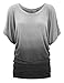 WT1052 Womens Round Neck Short Sleeve Dip-Dye Dolman Top M BLACK