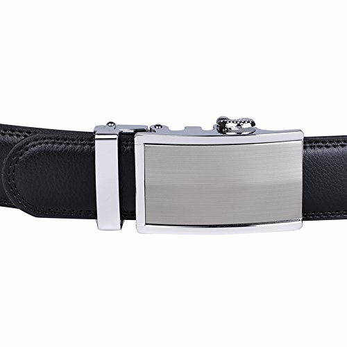 Vbiger Men's Leather Belt Sliding Buckle 35mm Ratchet Belt Black (42" to 52" long, Black 22