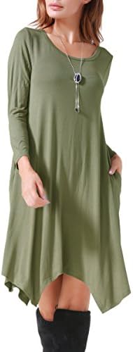 Invug Women Casual Loose Soft Crewneck Pockets Stretchy Swing T-Shirt Dress