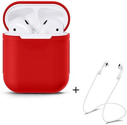 AirPods Case AirPods Strap Protective Silicone Cover and Skin for Apple Airpods Charging Case Shock Resistant (Red)