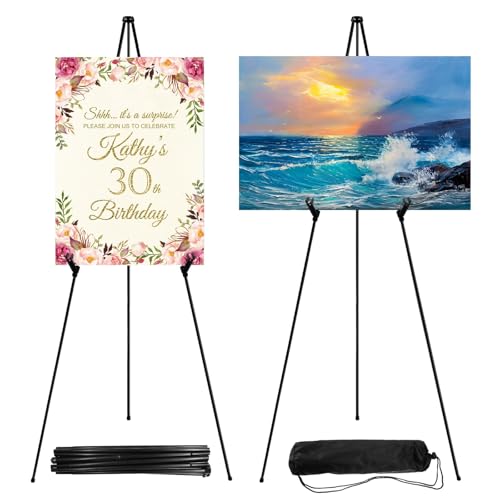 LBOYLOVE® 2 Pcs Easel Stand for Display, 65 Inch Adjustable Metal Easels for Display Wedding Sign & Poster, Portable Folding Easel for Wedding, Display Show, Arts, Poster with Portable Bags (Black)