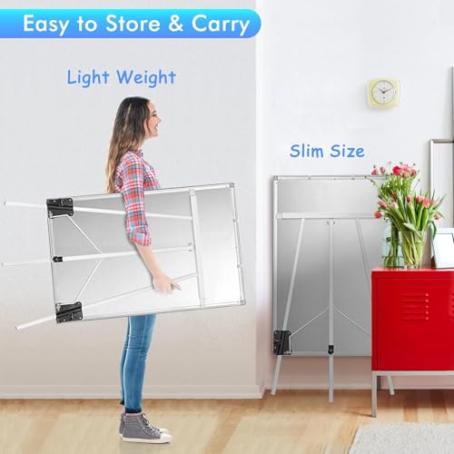 90x60Cm Easel Whiteboard, Tripod Height Adjustable Magnetic Portable Dry Erase Board, Flipchart Easel Stand White Board for Office School Classroom Teaching and Home