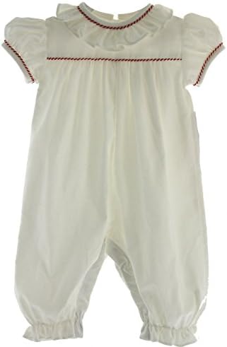 Girls Off White Christmas Romper Outfit with Red Trim 9M