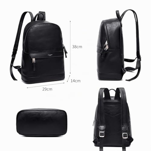 David Jones - Men's Backpack – Medium Backpack, 13 Inches Laptop Laptop PU Leather – Daypack Backpack Casual Elegant – Multifunctional Work School Travel Daily – Black