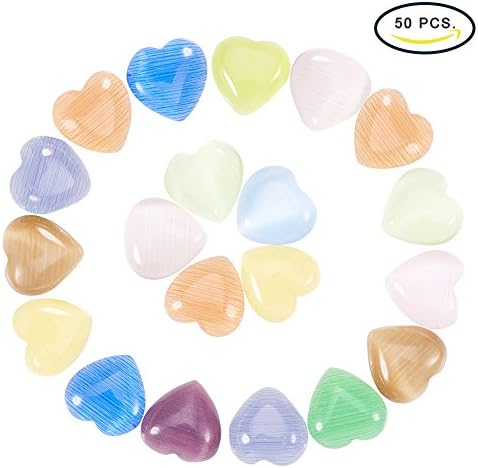 Pandahall 50pcs Mixed Color Heart Cat Eye Cabochons, Valentine Craft Findings,about 8mm in Diameter, 3mm Thick