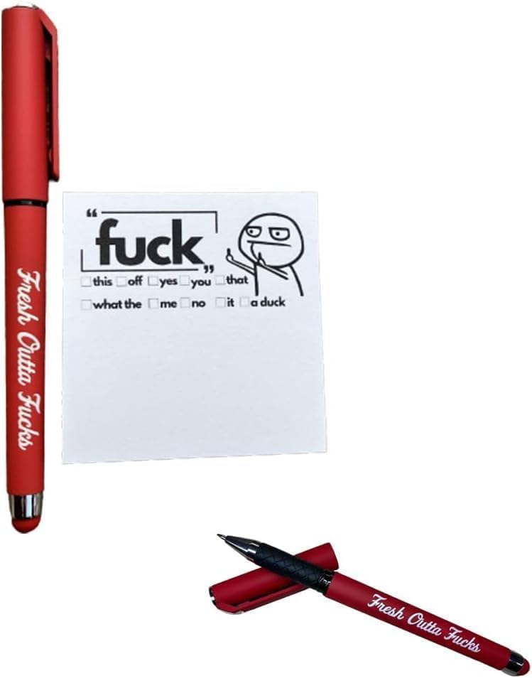 Sysow Fresh Outta Fucks Pad and Pen,Snarky Fresh Outta Fucks Pen Set, Funny and Sarcastic Daily Pad and Pen Novelty Office Supplies Gifts for Friends, Co-Workers, Boss (Red)