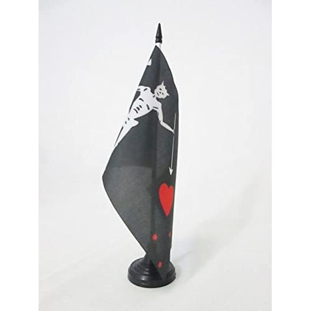 AZ FLAG Pirate Edward Teach Table Flag 5'' x 8'' - skull Pirates Office Decoration 100% Polyester 21 x 14 cm - Mini Desk Flag with Pole and Black Plastic Base