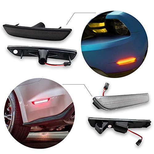 GTINTHEBOX Smoked Lens Amber/Red Front Rear Full LED Side Marker Light for 2010-2014 Ford Mustang,Replace OEM Sidemarker Lamps (Front: Amber, Rear: Red)