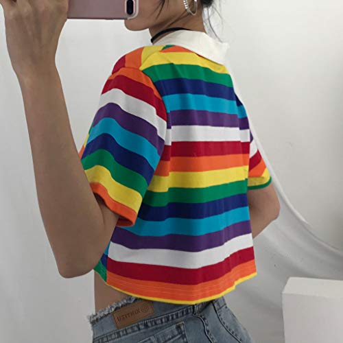 2 Sanyyanlsy+Womens+Turn+Down+Rainbow+Short+Sleeved