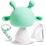 Silicone Baby Teething Toys Infant Rattling Teether Soothing Pacifier, BPA Free Teethers, Mushroom Teether (Green)