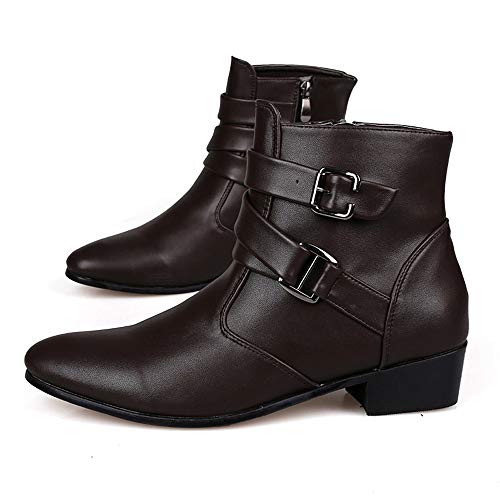 kaifongfu Ankle Boots Shoes Men PU Leader Motorcycle Ankle Shoes(Brown,46)