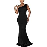 JTNFairy Women's Sexy Sleeveless One Shoulder Bodycon Dresses Classy Long Formal Cocktail Wedding Guest Dress
