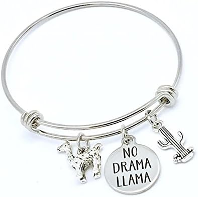 No Drama Llama, Fun Expandable Bangle Bracelet with Cactus