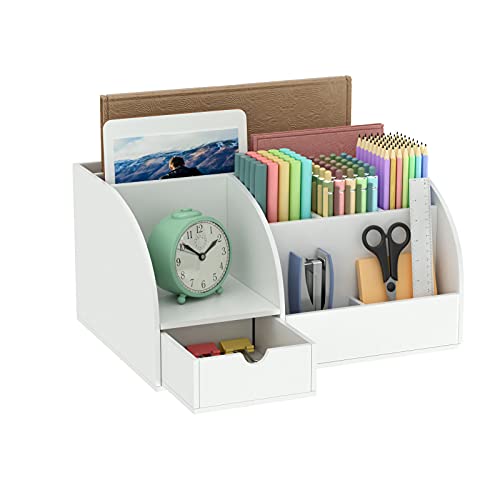 AITEE Acrylic Desk Organizer, White Desk Organizer and Storage for
