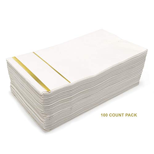 GLAM Dinner Napkins, Gold Trim, 100 Pack 8x4 White And Gold Paper