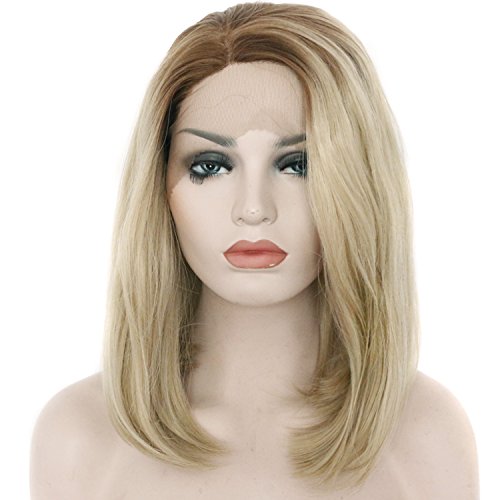 Ebingoo Short Synthetic Lace Front Wig Black Roots To Blonde