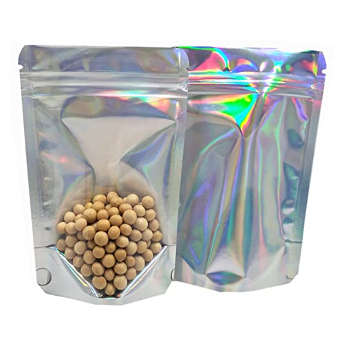 BAT Pack Resealable Stand Up Zipper Lock Bags Heat Seal Pouches Gusset Bottom Clear Foil Food Storage Packaging Bag (50, 3.3x5.1 inch)