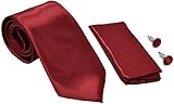 Kingsquare Solid Color Men's Tie, Pocket Square, and Cufflinks matching set (Dark Red)